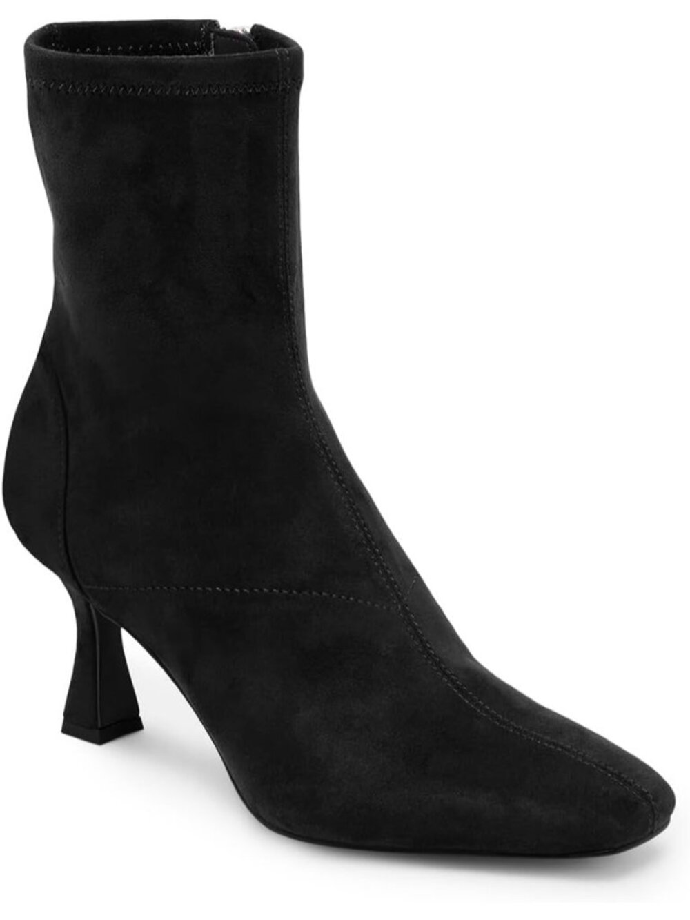 Women's Suede Black Square Toe Side Zipper Kitten High Heel Ankle Boots